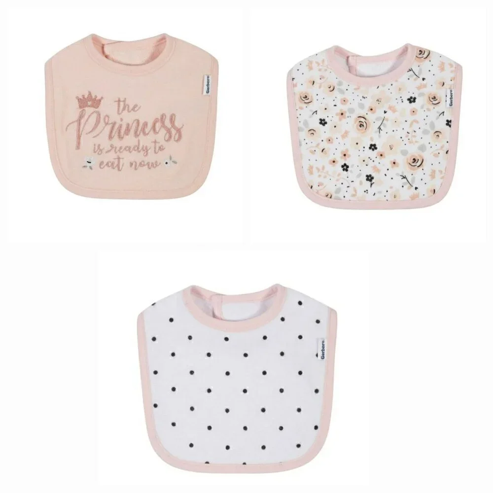 Gerber Organic baby girl bibs 3  sets of 3 Princess Floral