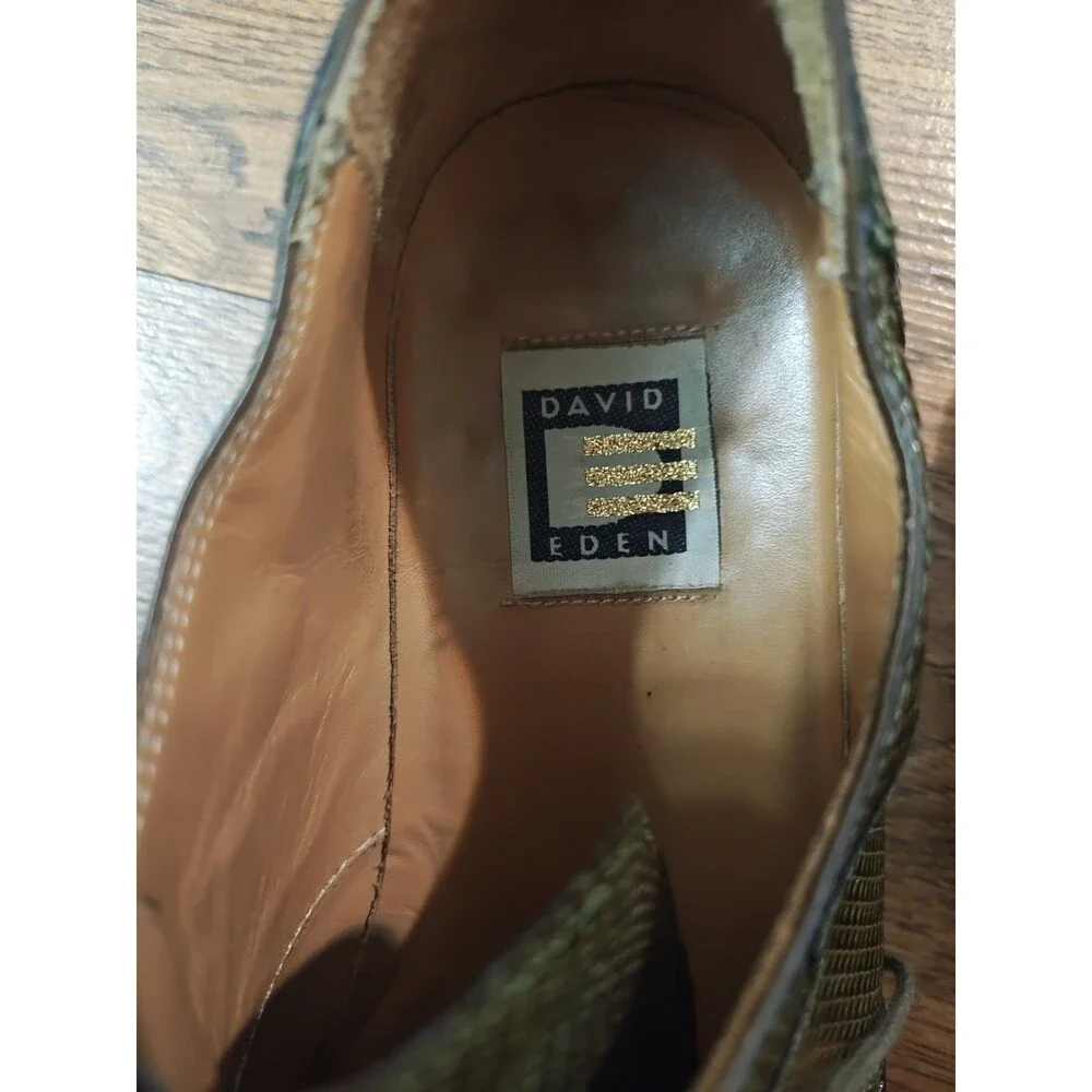 David Eden Dress Shoes Mens Size 9 Green Crocodile Alligator Oxford Square Toe