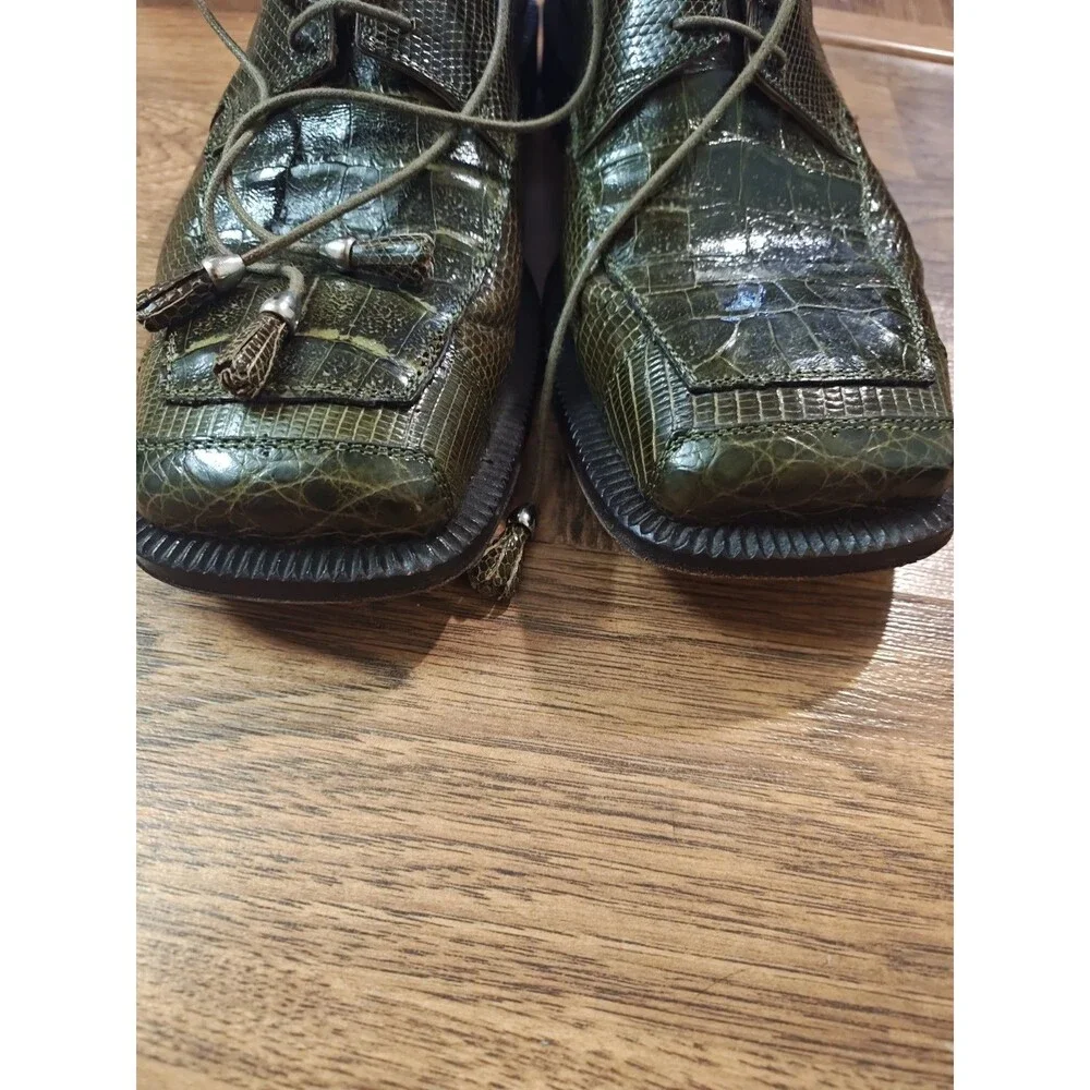 David Eden Dress Shoes Mens Size 9 Green Crocodile Alligator Oxford Square Toe