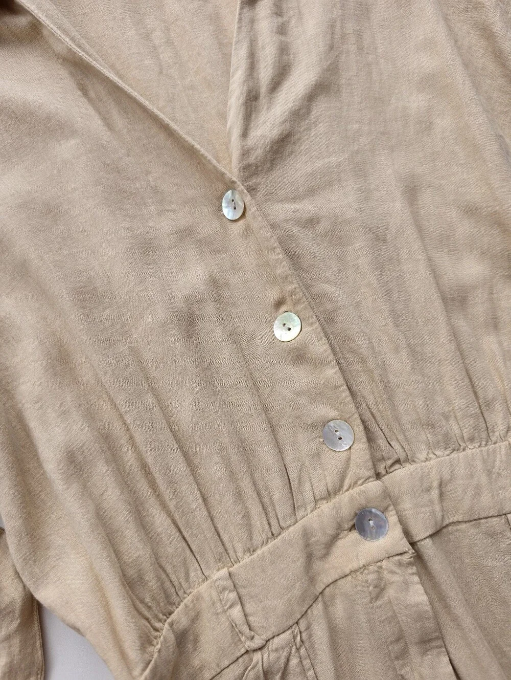 Zara Beige Linen Blend Button Front Collared Wide Leg Jumpsuit