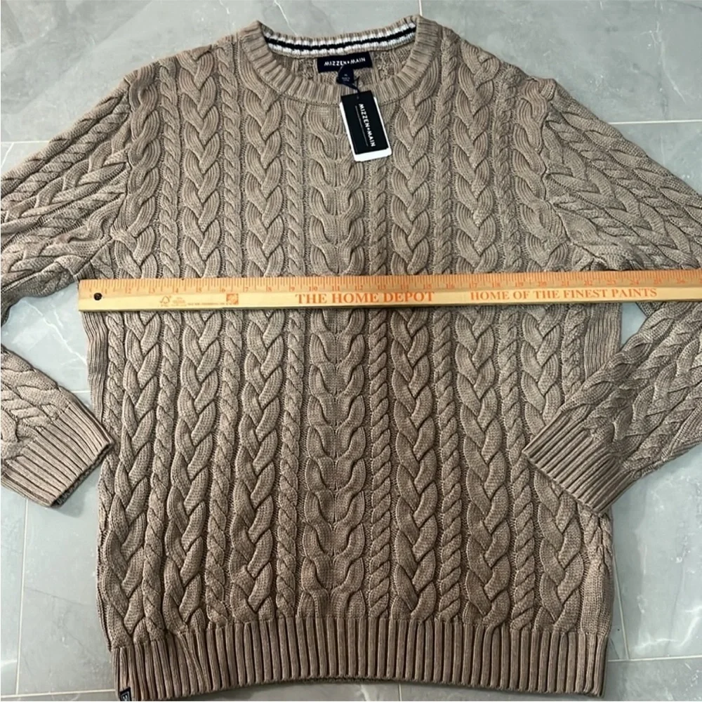 Mizzen + Main Redford Cable Knit Crewneck Sweater Mens XL Beige/Khaki NEW