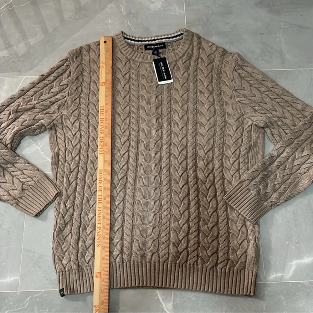 Mizzen + Main Redford Cable Knit Crewneck Sweater Mens XL Beige/Khaki NEW
