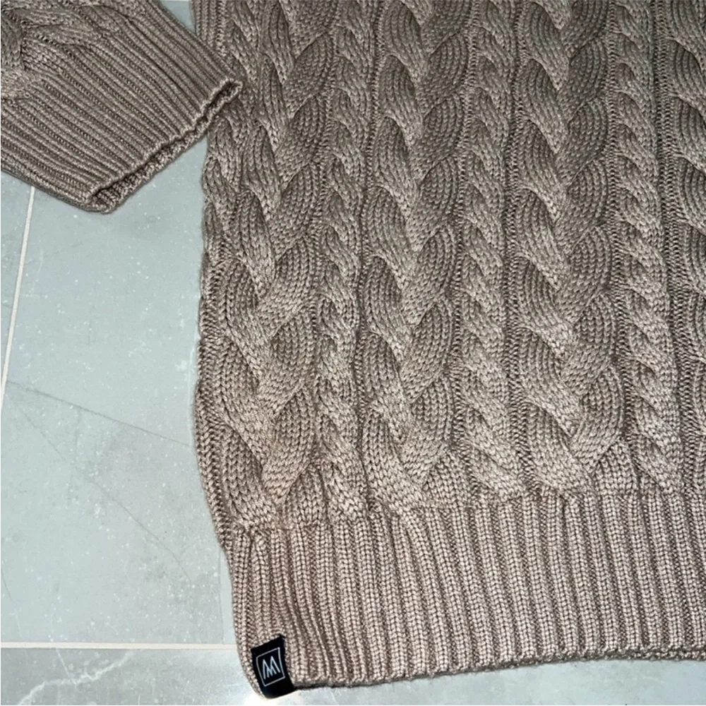 Mizzen + Main Redford Cable Knit Crewneck Sweater Mens XL Beige/Khaki NEW