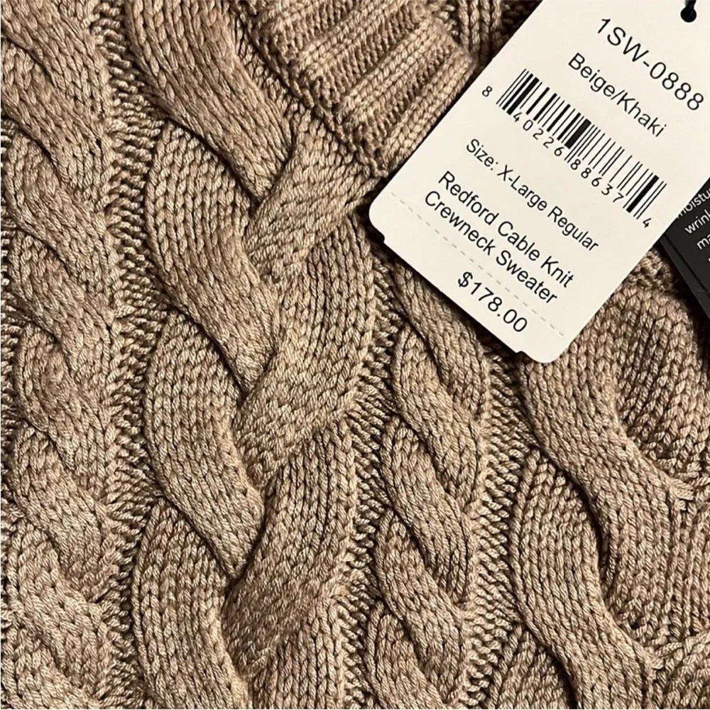 Mizzen + Main Redford Cable Knit Crewneck Sweater Mens XL Beige/Khaki NEW