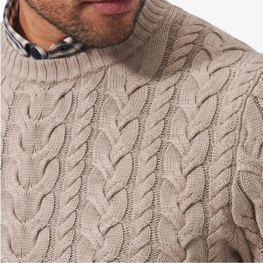 Mizzen + Main Redford Cable Knit Crewneck Sweater Mens XL Beige/Khaki NEW