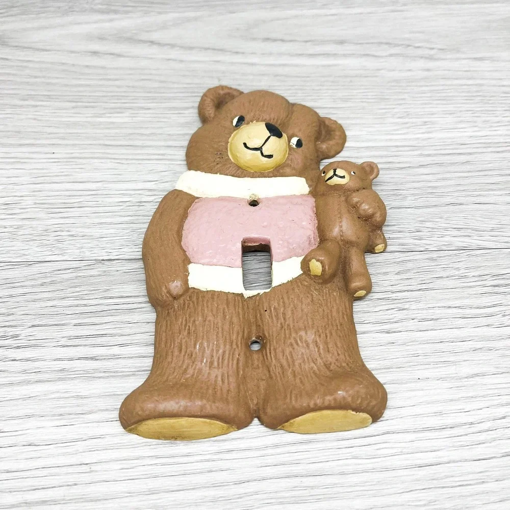 Vintage Teddy Bear Light Switch Cover: 1980s Nursery Decor