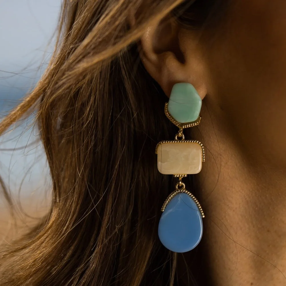 Multi Color Drop Earrings | Triple Dangle Earrings