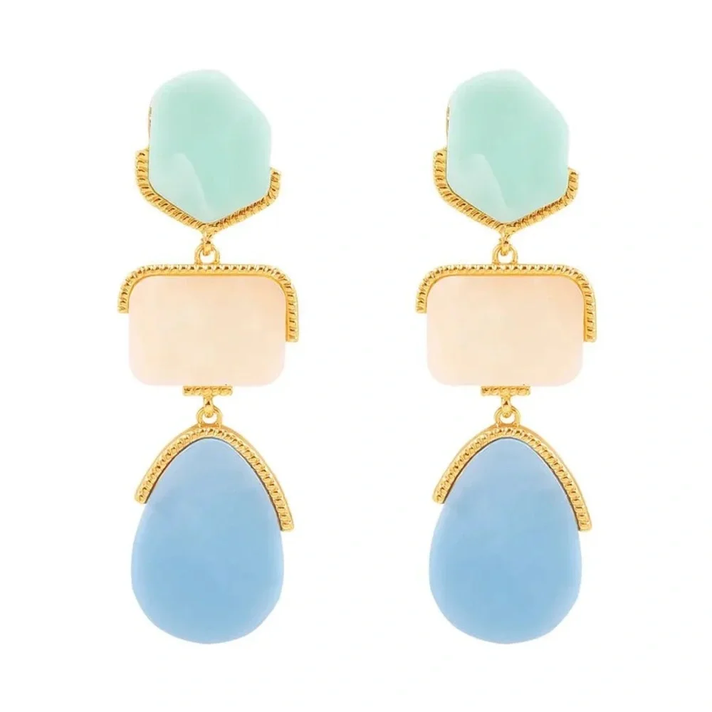 Multi Color Drop Earrings | Triple Dangle Earrings