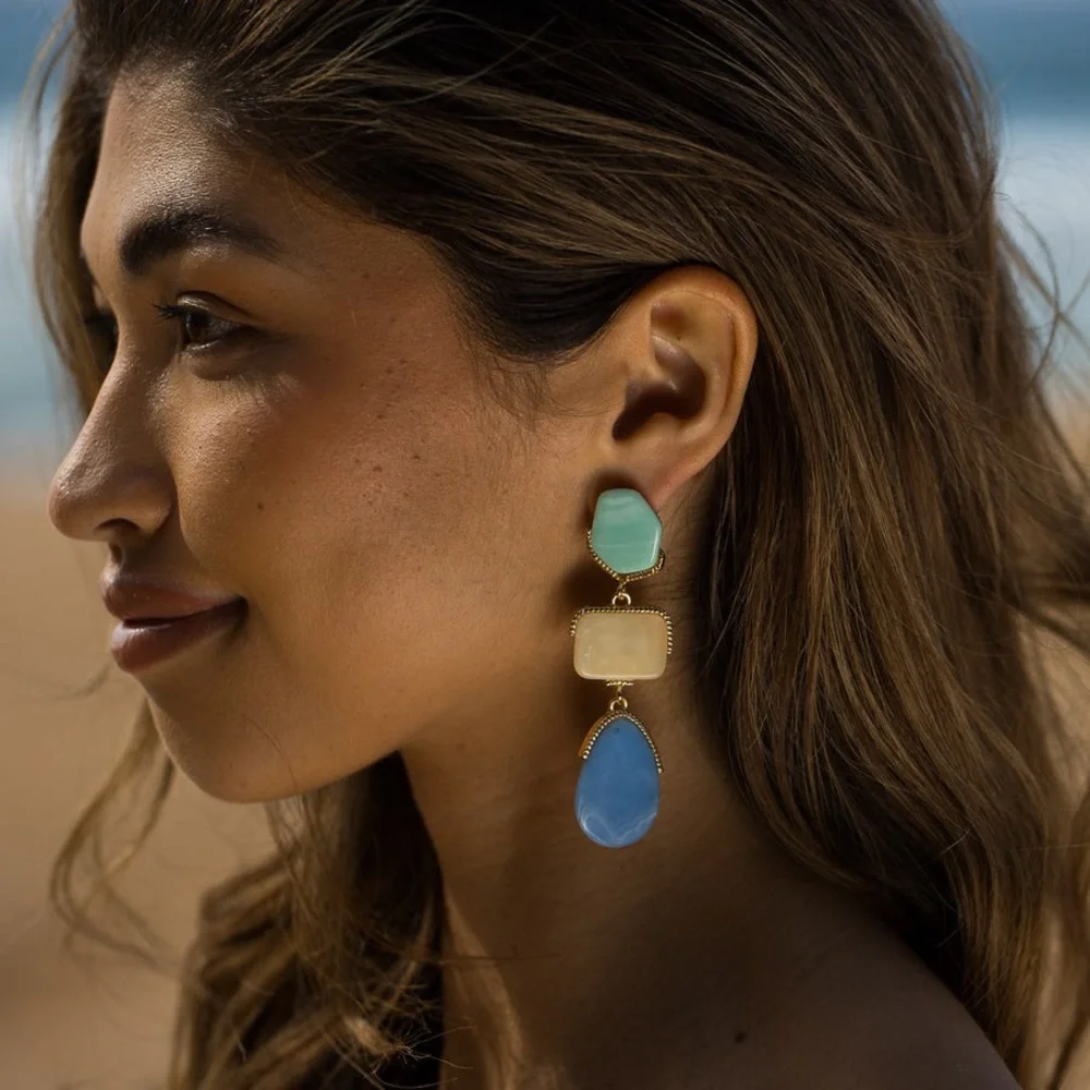 Multi Color Drop Earrings | Triple Dangle Earrings
