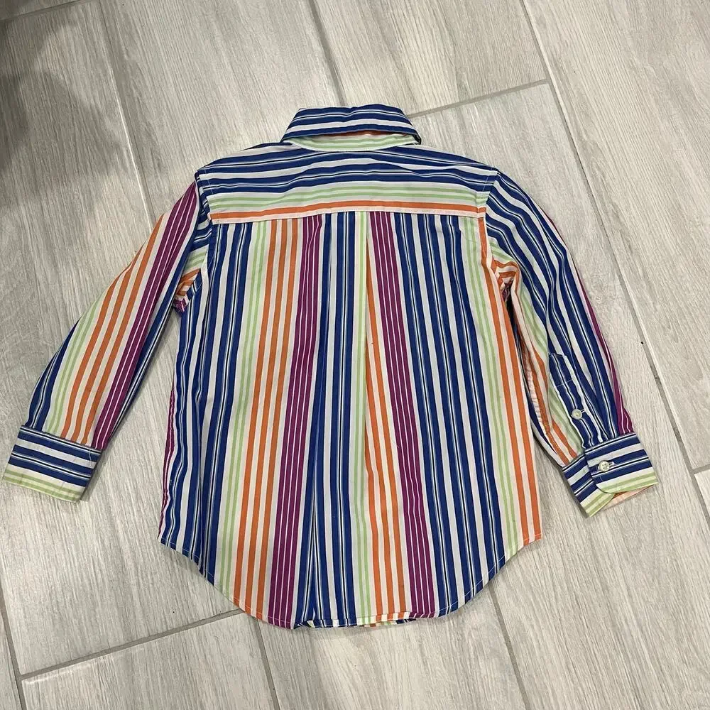 Polo Ralph Lauren Boys Size 2T Multi Color Stripe Long Sleeve Button Down Shirt