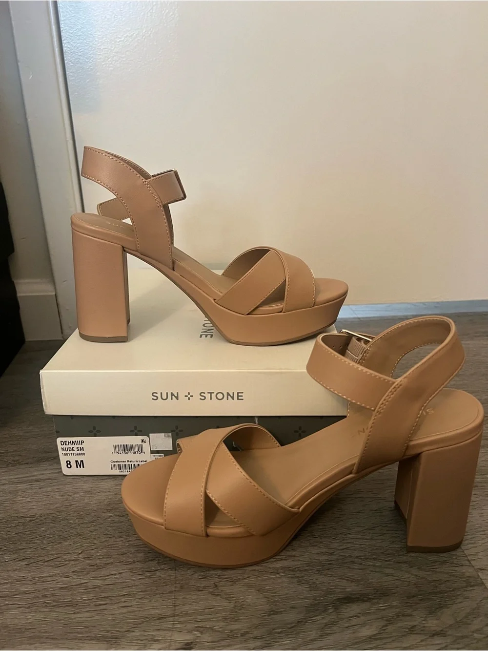 Sun + Stone Women's Lillah Nude Heel Platform Dress Sandal, Size 8 New with box