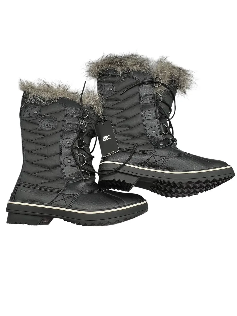 Sorel Womens Size 6.5 Tofino II Waterproof Faux Fur Trim Boots Black Stone NWT