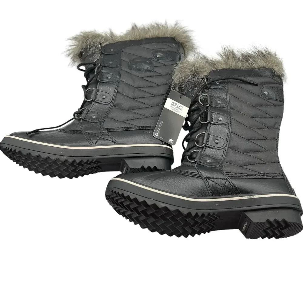 Sorel Womens Size 6.5 Tofino II Waterproof Faux Fur Trim Boots Black Stone NWT