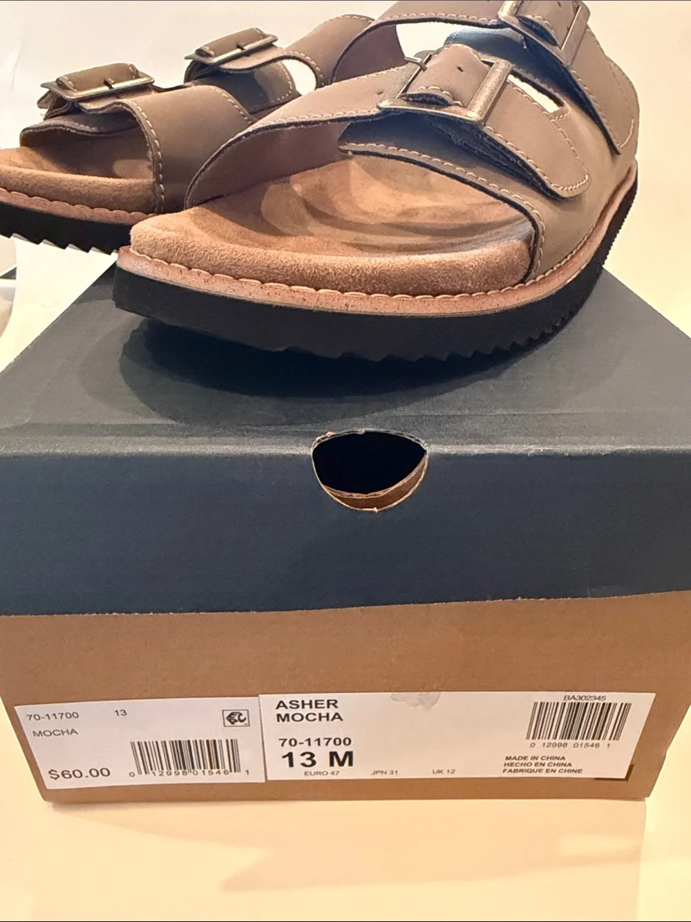 NWT Bass Asher Mocha Double-Buckle Slide Sandals Size 13