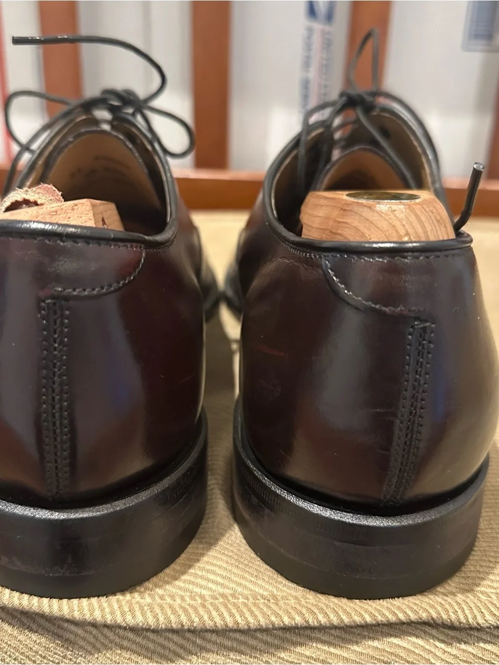 Johnston & Murphy Men's Burgundy Leather Cap-Toe Oxfords.