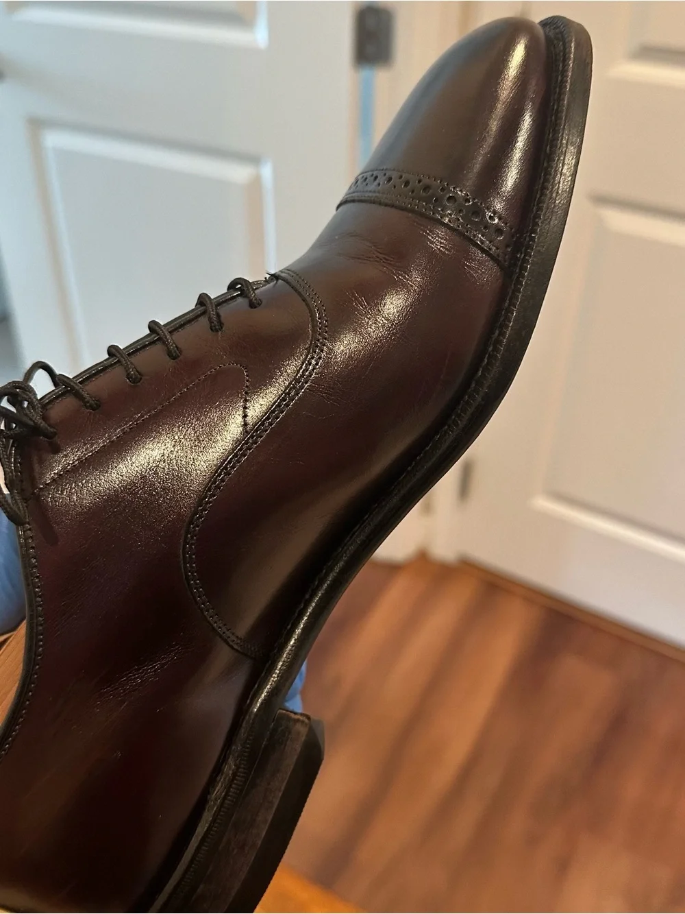 Johnston & Murphy Men's Burgundy Leather Cap-Toe Oxfords.