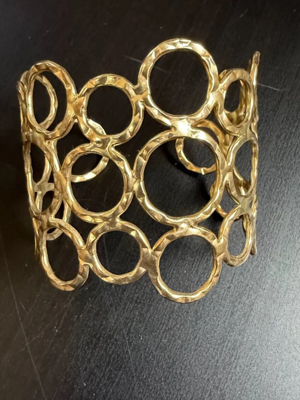 Statement Bracelet Bubble Gold Tone Cuff Adjustable