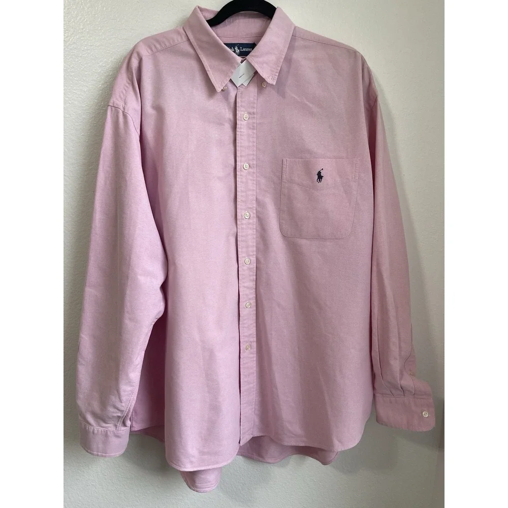 Polo Ralph Lauren Mens Button Pink Shirt Oxford Pony Logo Big Size XL