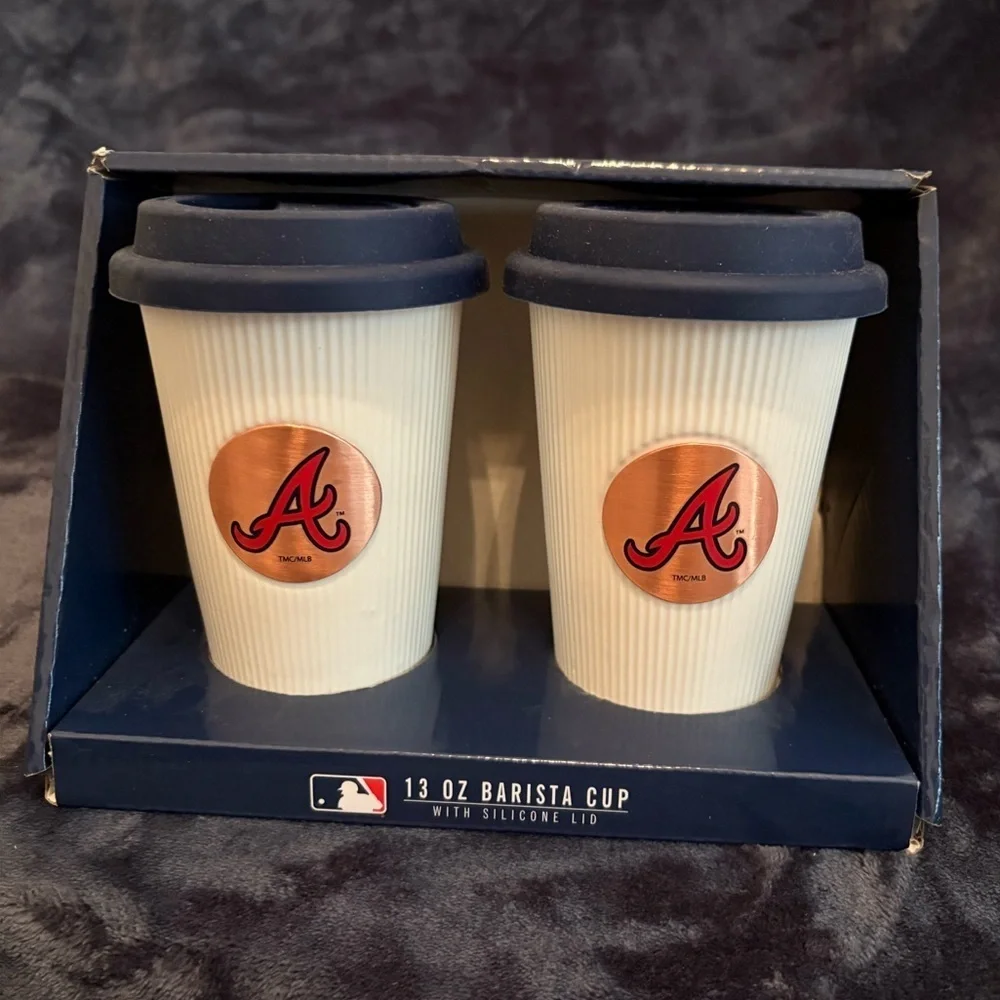 Atlanta Braves MLB 13 ounce barista cup with silicone lid NEW IN BOX