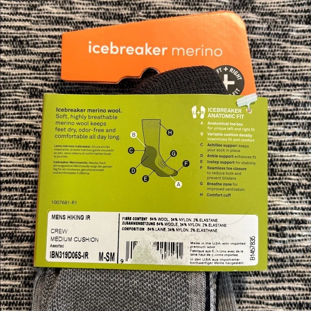 NWT Icebreaker Merino Wool Mens Small Anatomic Hiking Socks