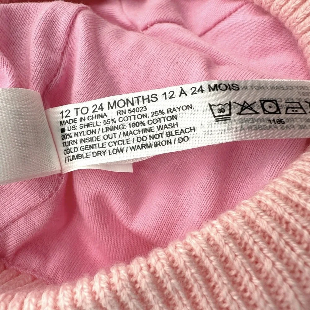 Janie & Jack Snowdrift 2021 Baby Girl Pink Knit Sweater Beret Hat 12-24M NWT Bow