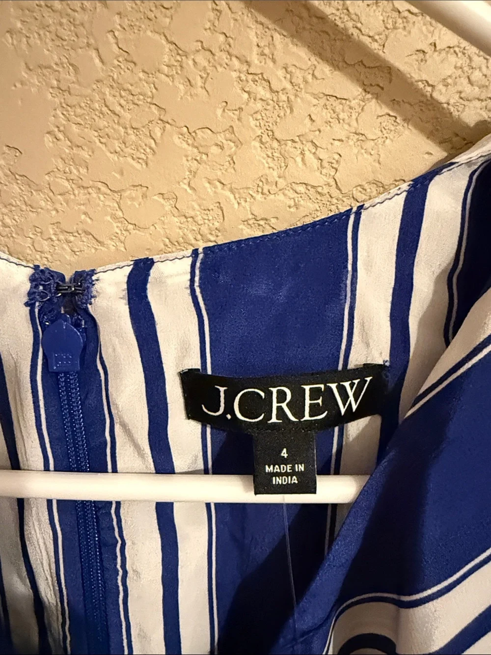 NWT J.Crew Size 4 Blue White Stripe 3 Tie Front Peplum Top Silk Feel, Lined