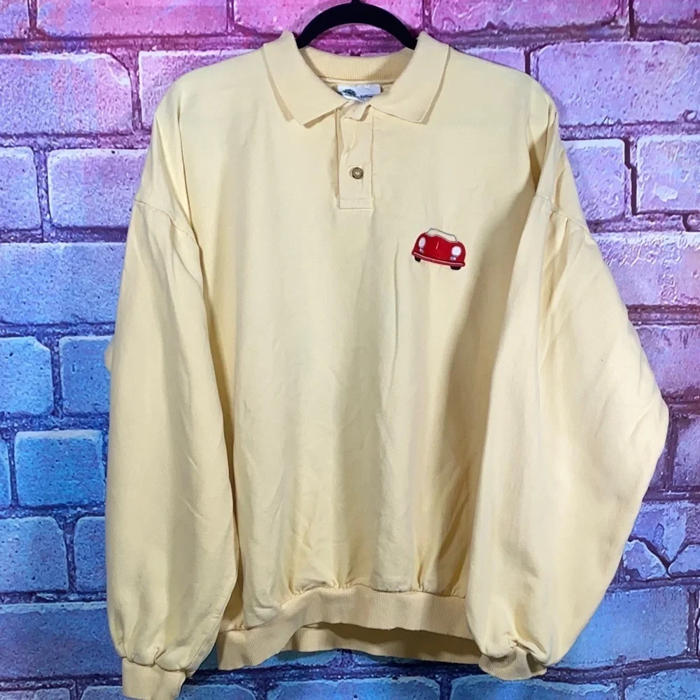 Vintage WEK by Kellsport Polo Sweatshirt S/M Yellow Embroidered Car Made USA