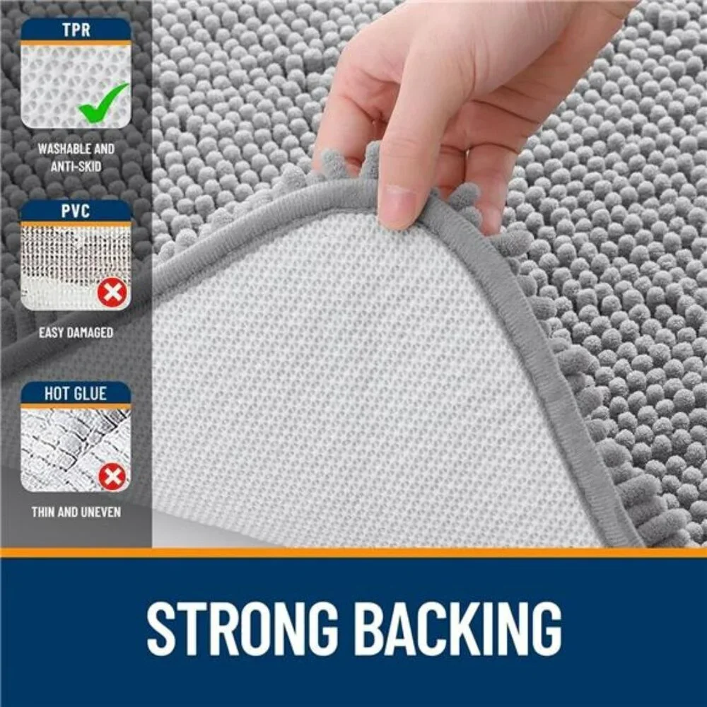 Chenille Bathroom Rug Set 3 Piece Soft Absorbent Quick Dry Bath Mats Grey