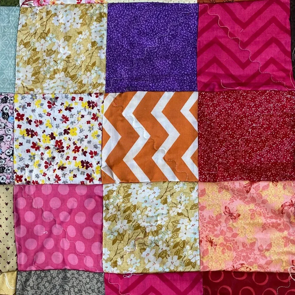 Handmade Patchwork Rag Quilt Multicolor Cross Design Shaggy Cotton Blanket 51x60