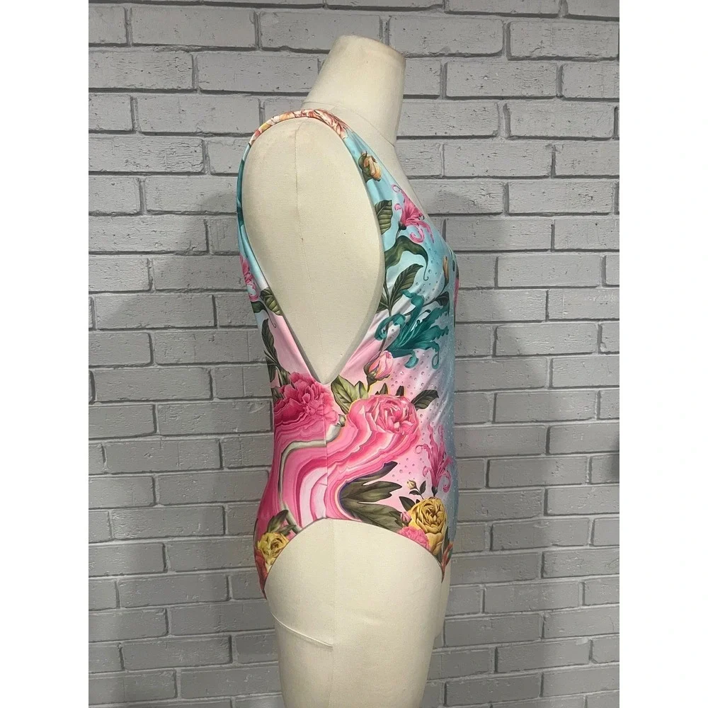 Agua Bendita Tribeca Mirage Floral Rhinestone One Piece Swimsuit | Size L