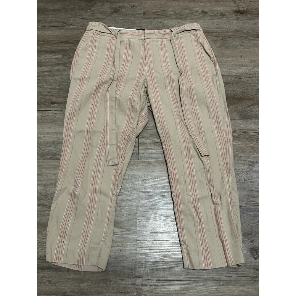 Banana Republic Sz 12 Avery‎ Striped Linen Blend Tailored Ankle Pants Beige Pink