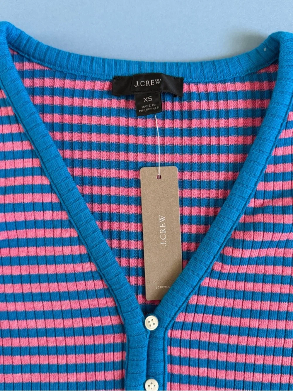 NWT J. Crew Ribbed Henley Stripe Rose Pink Blue Juliette Long Sleeve
