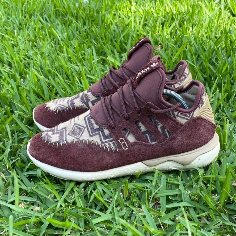 Adidas Tubular Runner Burgundy Southwestern Geometric Suede Mens 10.5 B24692