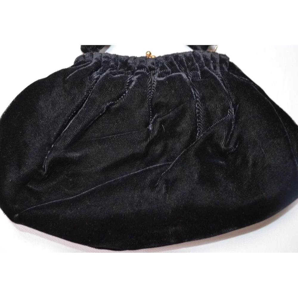 Vtg Claire Black Velvet Evening Bag Beggars Purse Kiss Lock Goldtone Hardware‎