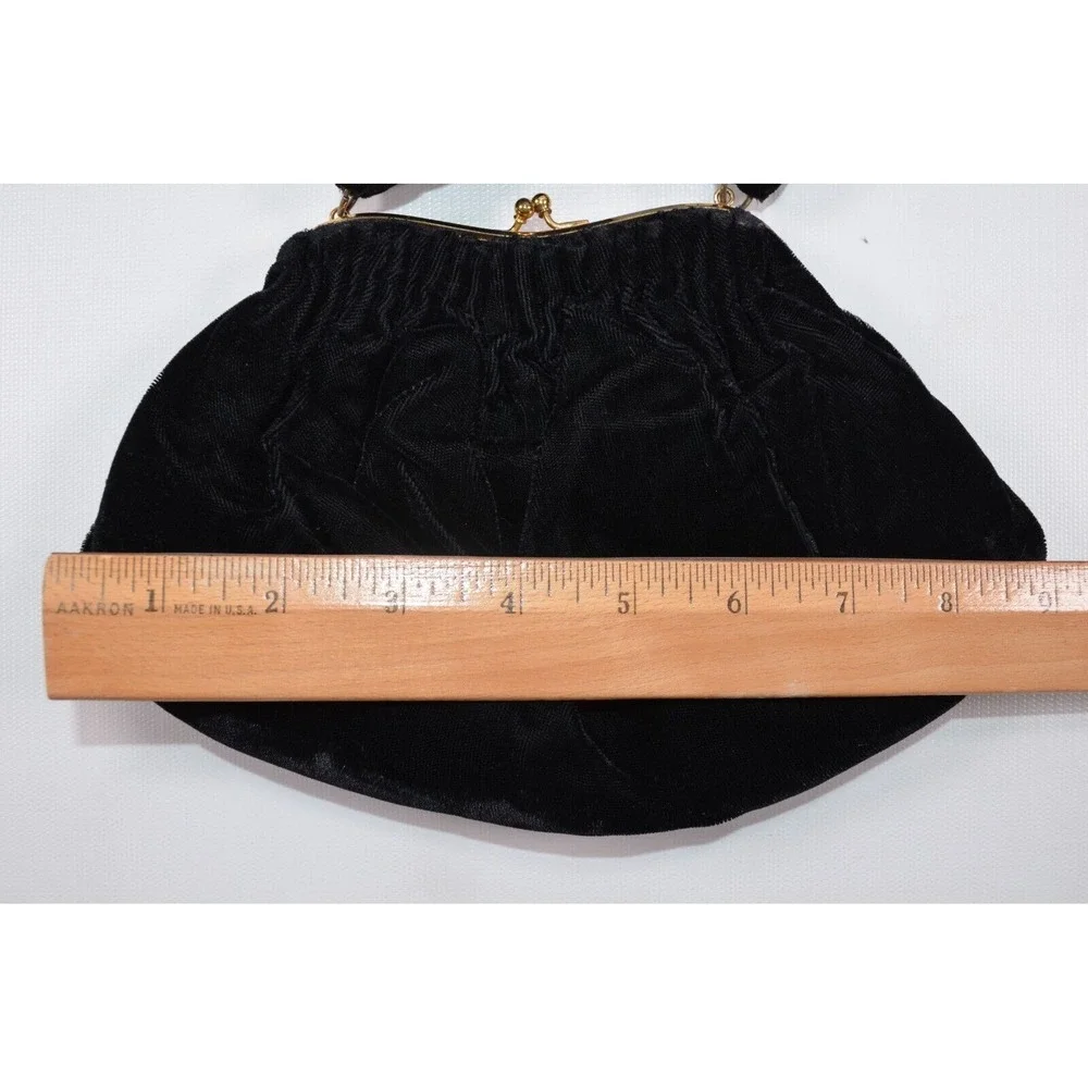 Vtg Claire Black Velvet Evening Bag Beggars Purse Kiss Lock Goldtone Hardware‎