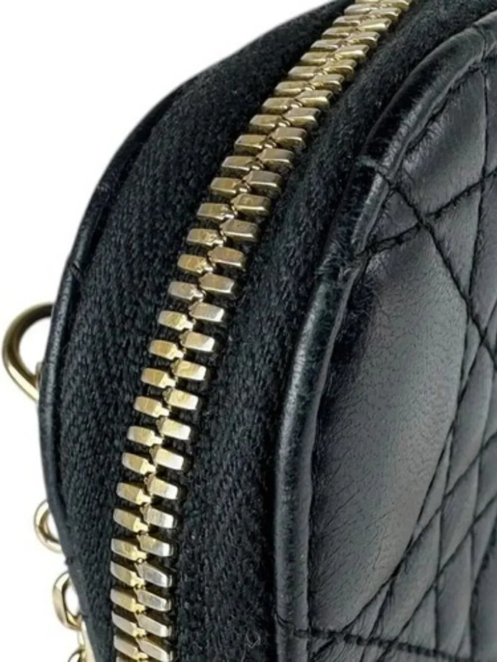 Auth Christian Dior Smartphone Case Phone Pouch Black/Gold Lambskin/Metal z9108