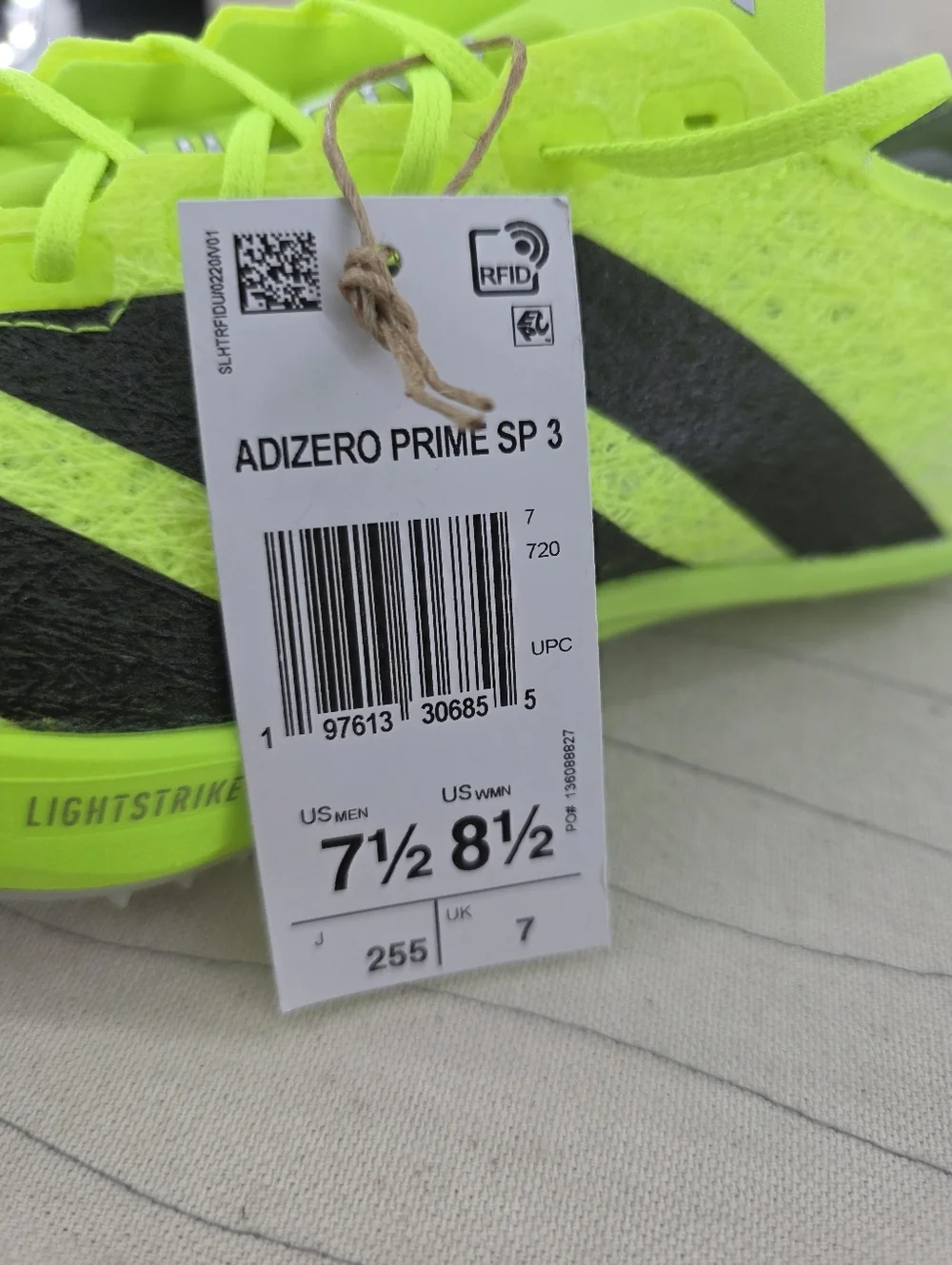 Adidas Mens Adizero Prime SP 3 Strung Lucid Lemon Track Cleats IH5800 Sz 7.5 NEW