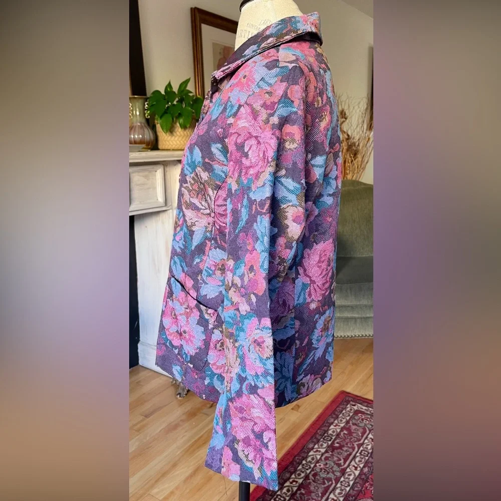 THE TOG SHOP Floral Tapestry Jacket Blue Mauve Plum Olive Pockets EXCEPT…