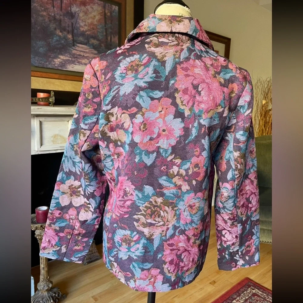 THE TOG SHOP Floral Tapestry Jacket Blue Mauve Plum Olive Pockets EXCEPT…