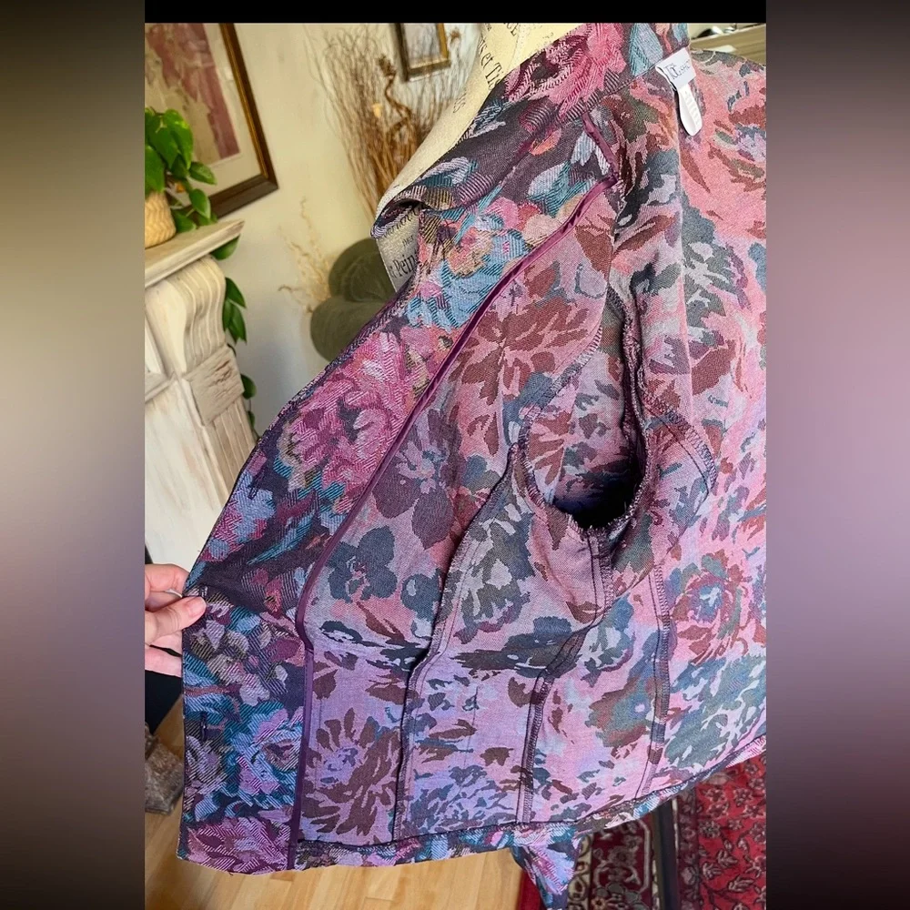 THE TOG SHOP Floral Tapestry Jacket Blue Mauve Plum Olive Pockets EXCEPT…
