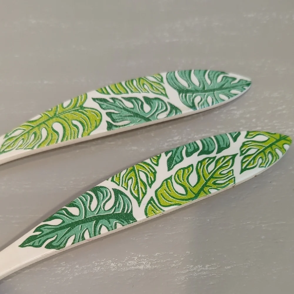 Anthropologie Salad Servers Set Melamine Monsterra Tropical Leaf‎ Print