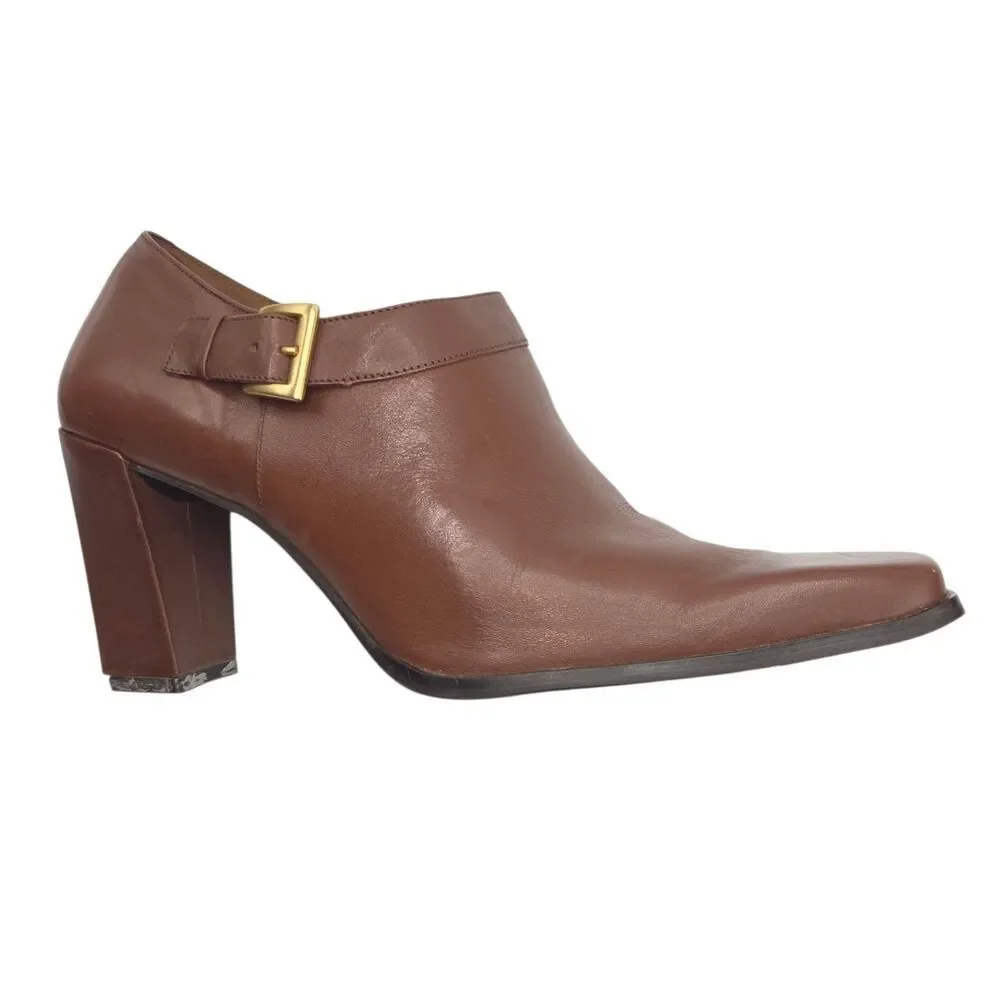 Parade Camel Leather Block Heel Shoes 10 Square Toe Made In Brazil Need Heel Tip