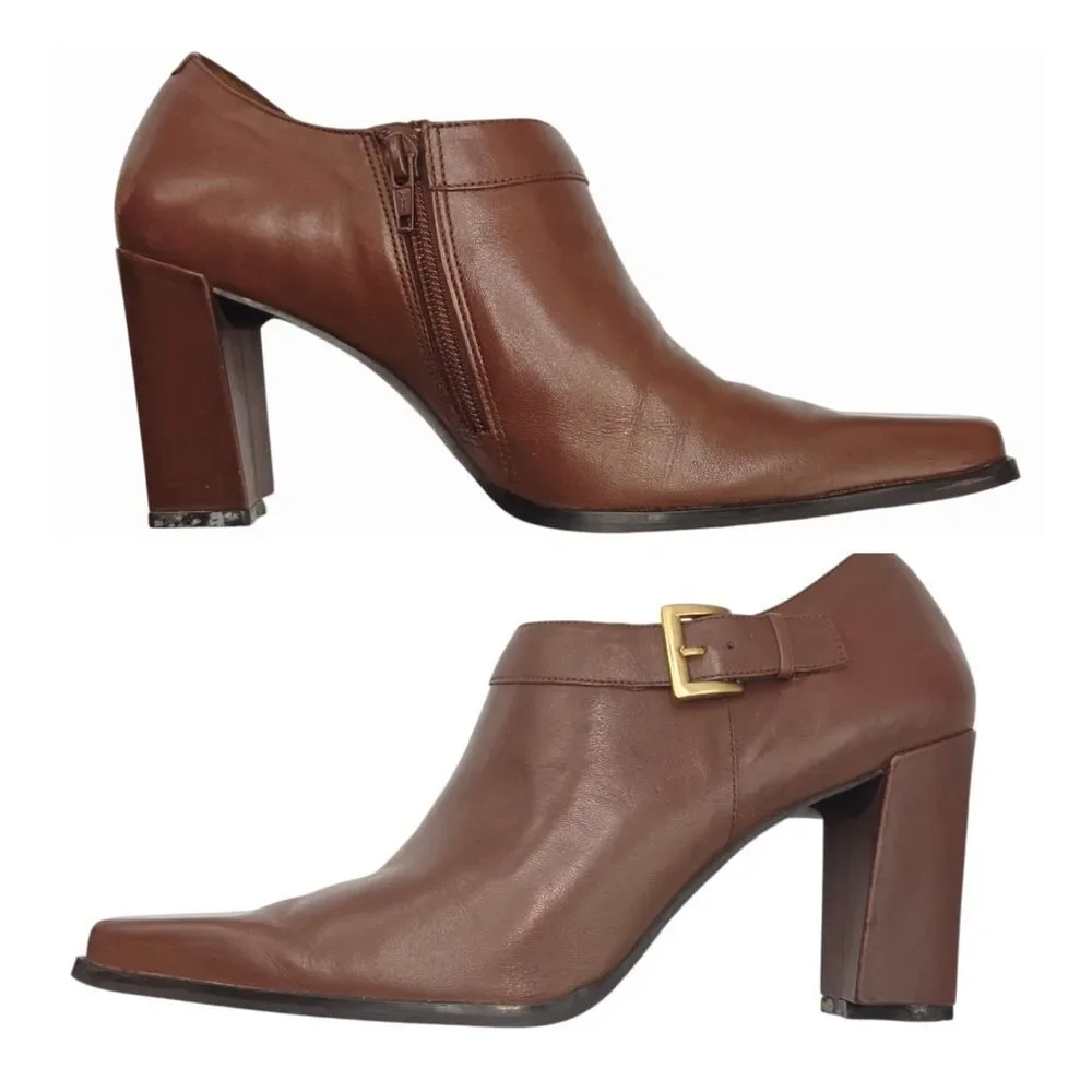 Parade Camel Leather Block Heel Shoes 10 Square Toe Made In Brazil Need Heel Tip