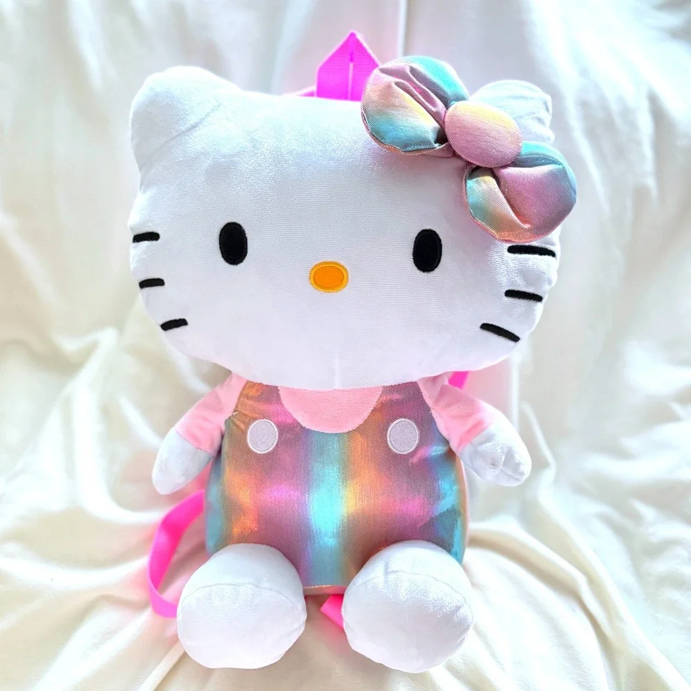 Hello Kitty Plush Backpack Sanrio Pink Iridescent Rainbow Mini Backpack NWT