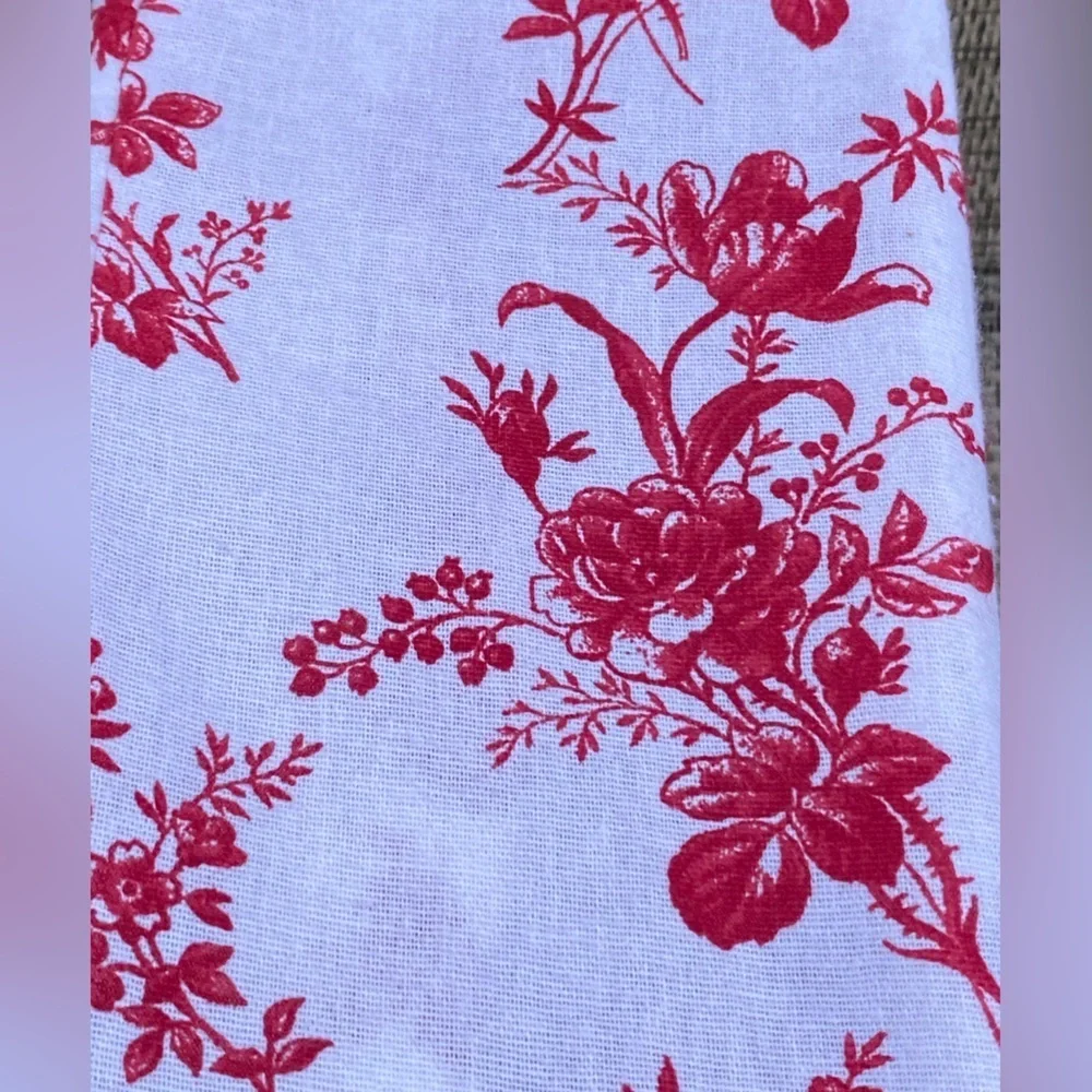 The Farmhouse Rachel Ashwell Red White Floral Flannel Cotton TWIN Sheet Set 3pc