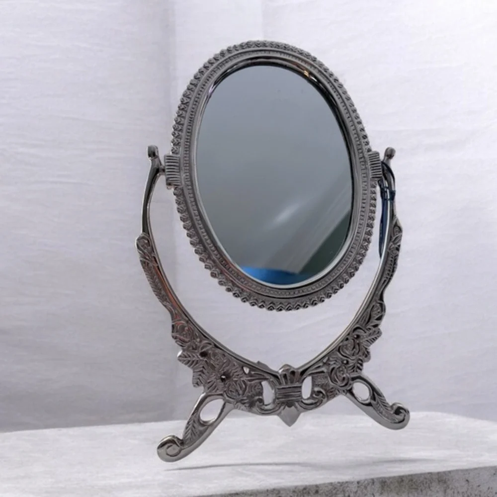 Elegant Silver Oval Vanity Mirror brass adjustable