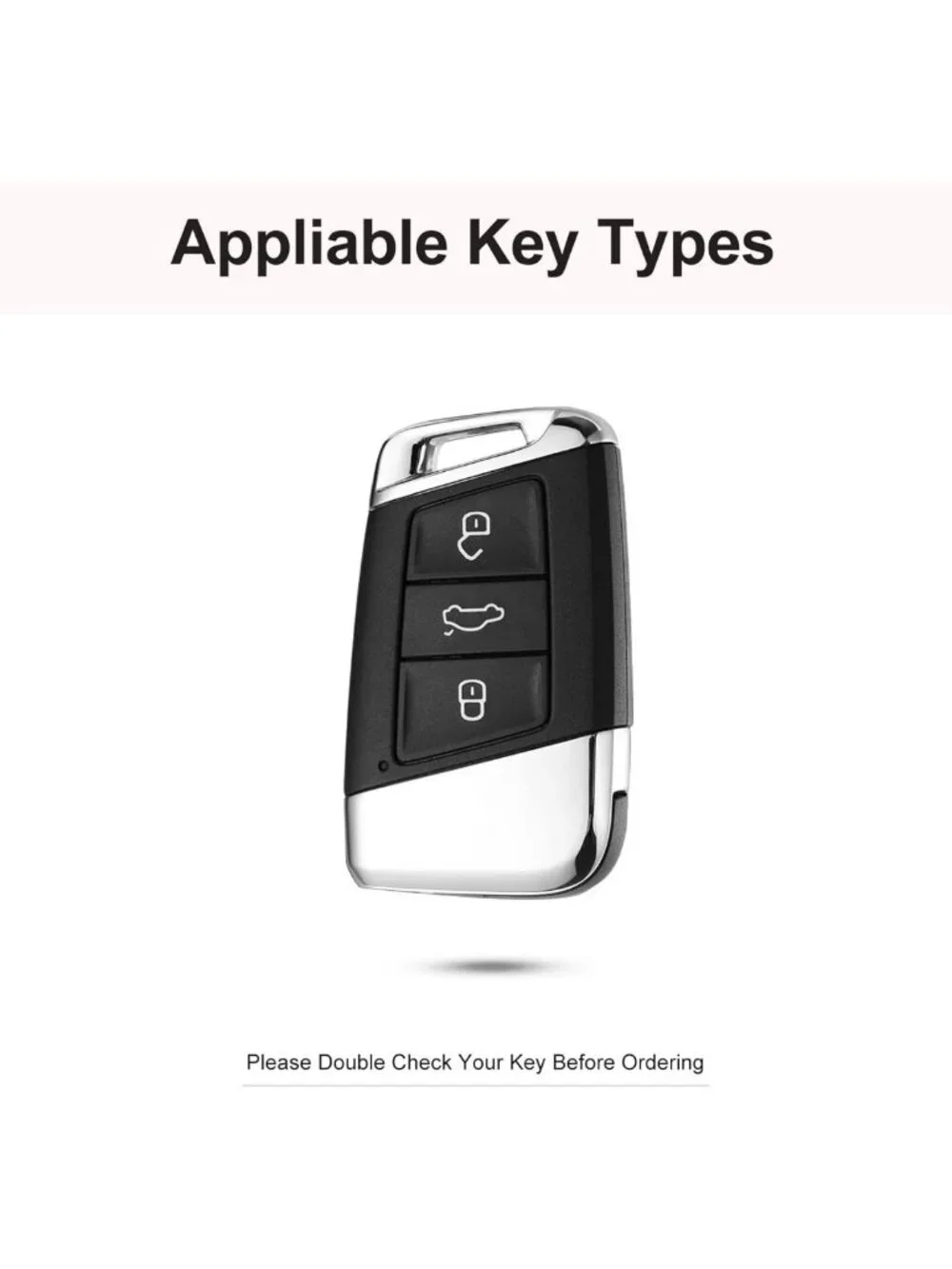 Leather Key Fob Cover with Keychain for VW - 360° Protection, Crystal Design, 3