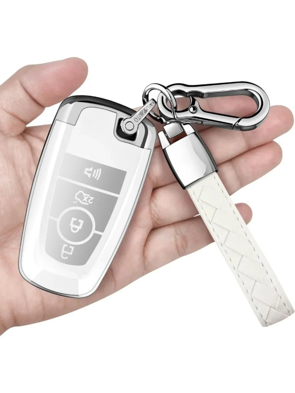 Soft White Key Fob Cover with Keychain - Full Protection for 4-Button Keys
