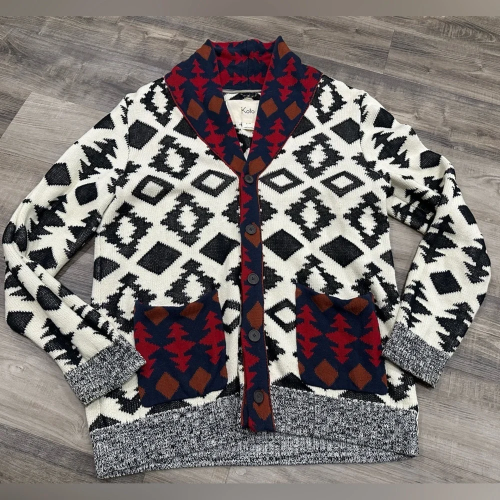 Koto Southwestern Aztec Knit Cardigan Sweater