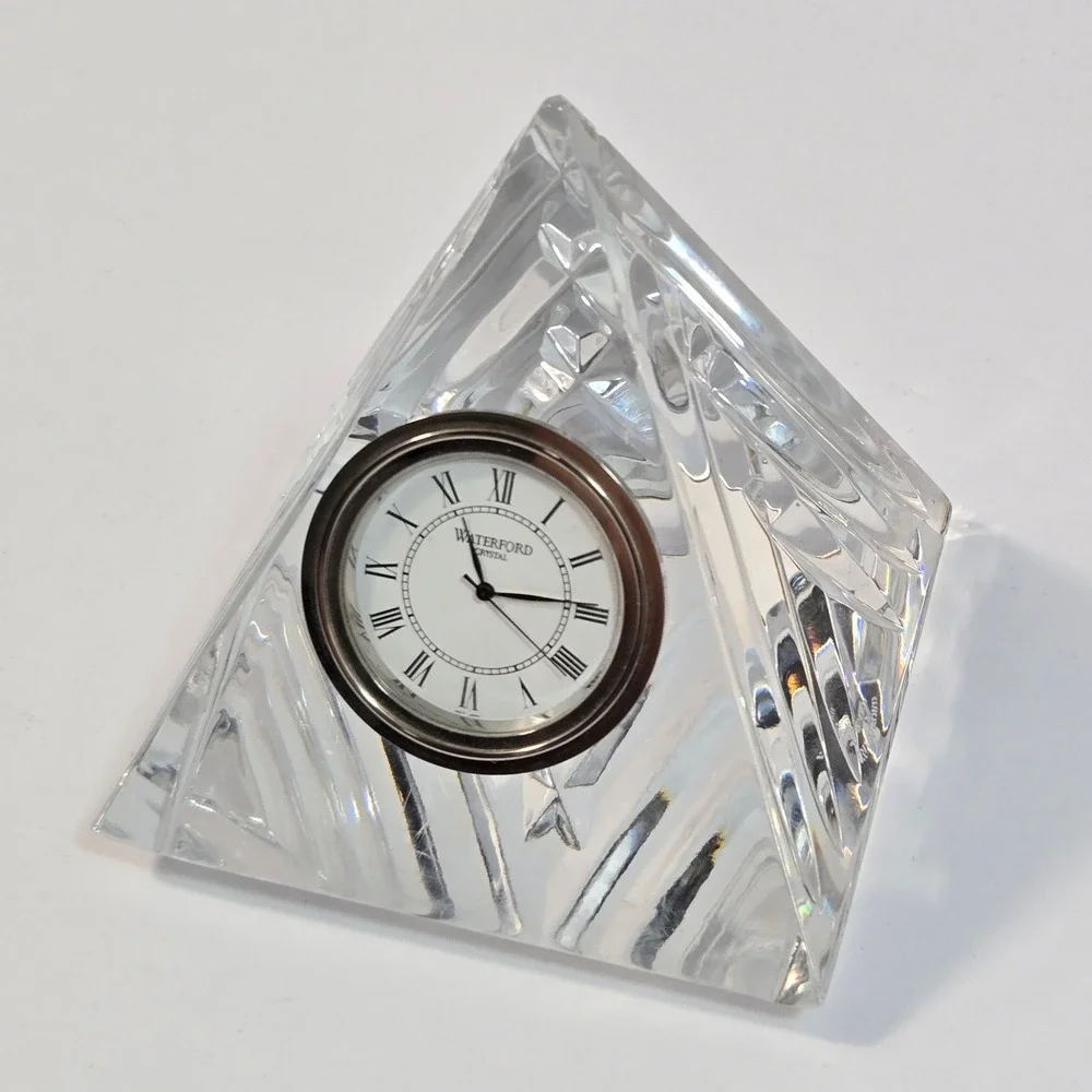 Waterford Crystal Pyramid Desk Clock Made in Ireland Cut Glass Roman Numeral 4